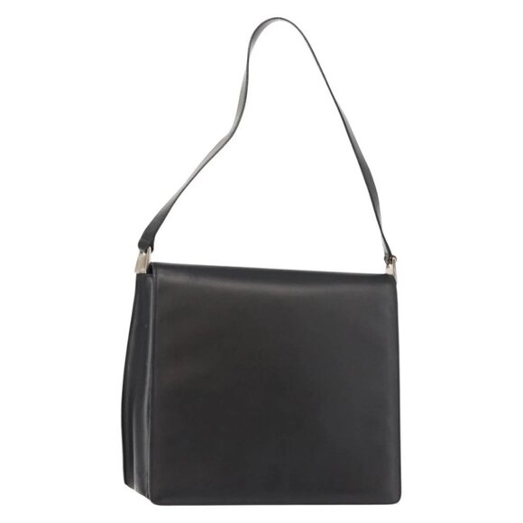 GUCCI Shoulder Bag Leather Black Silver Auth 148273